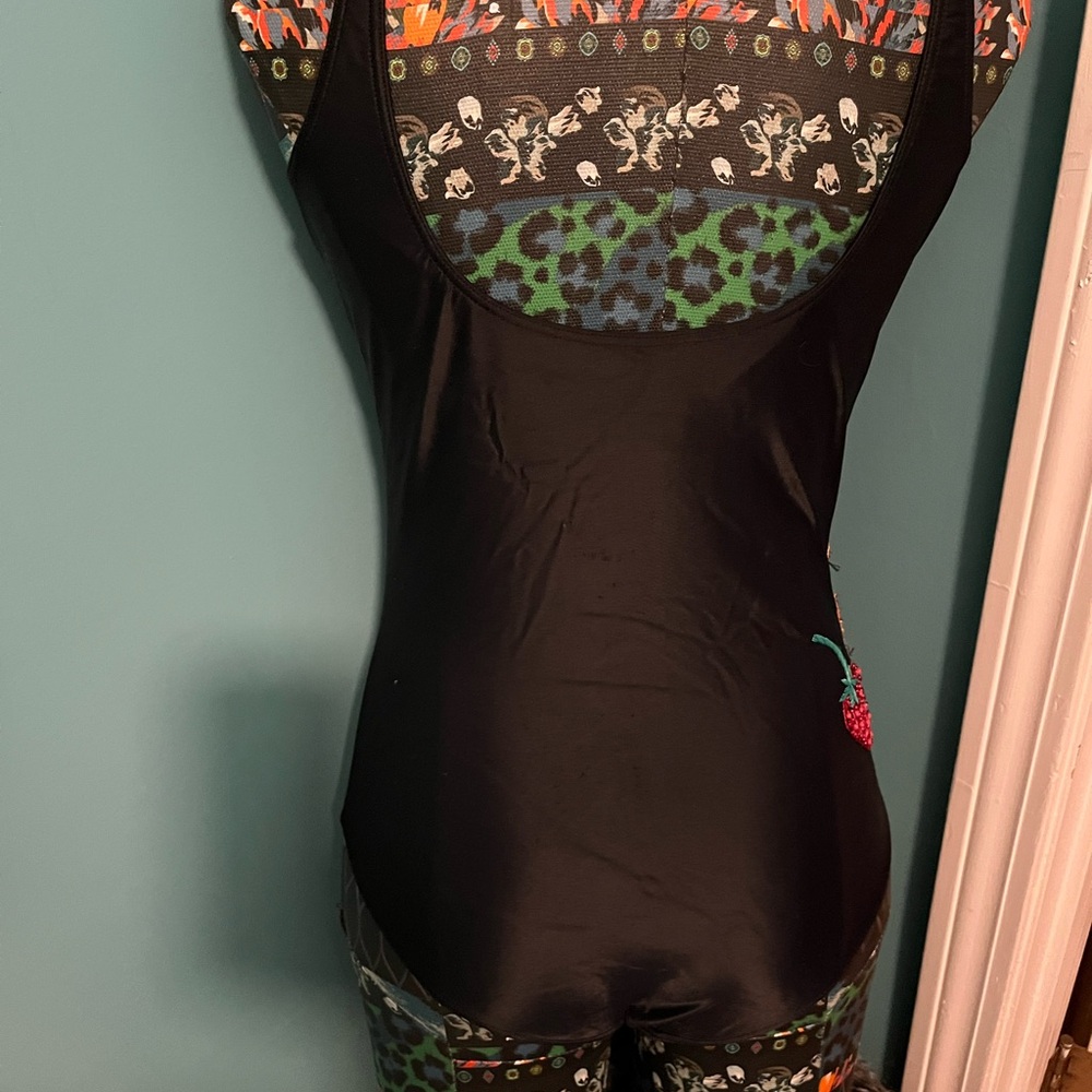 BLACK BATHING SUIT WITH COLORFUL EMBROIDERED FRUIT - Picture 2 of 7